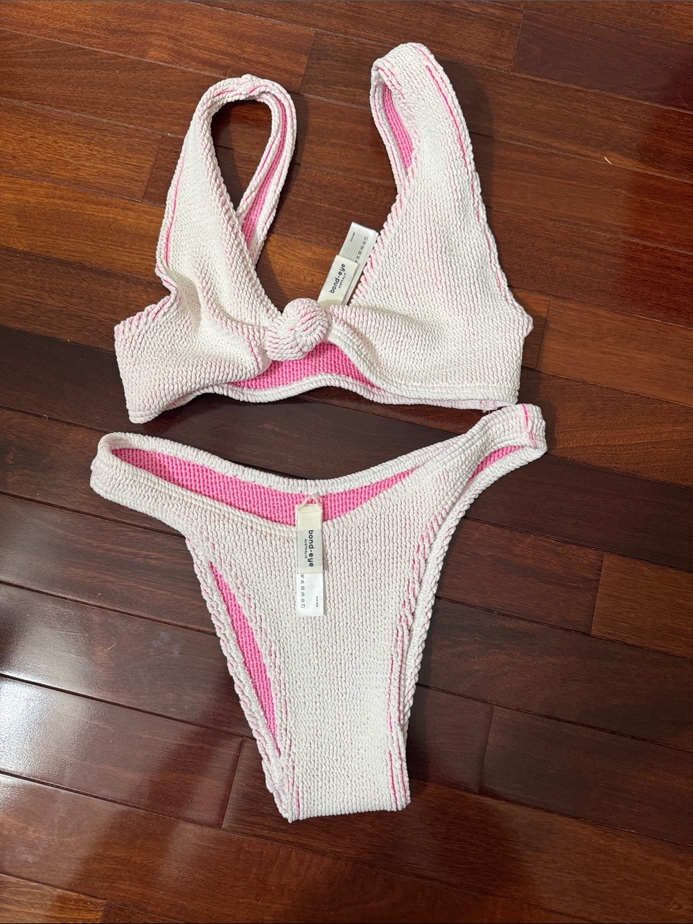 bond-eye Pink Knotted Textured Bikini Set